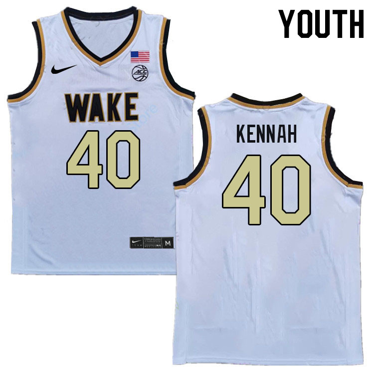 Youth #40 RJ Kennah Wake Forest Demon Deacons 2022-23 College Stitchec Basketball Jerseys Sale-White